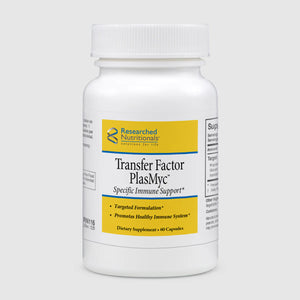 A supplement with the name Transfer Factor PlasMyc by Researched  Nutritionals