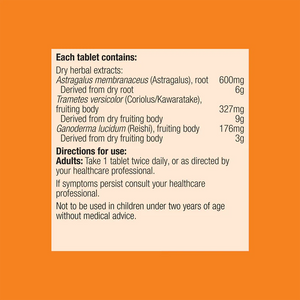 Ingredients including Astragalus membranaceus, Trametes versicolor, Coriolus, Kawaratake, Ganoderma lucidum, Reishi.