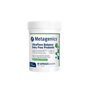 A Supplement container with the name Ultra Flora Balance Dairy Free Probiotic (30 caps) by Metagenics.