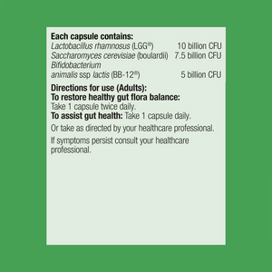 The ingredients including Lactobacillus rhamnosus (LGG), Saccharomyces cerevisiae boulardii, Bifidobacterium animalis ssp lactis bb-12