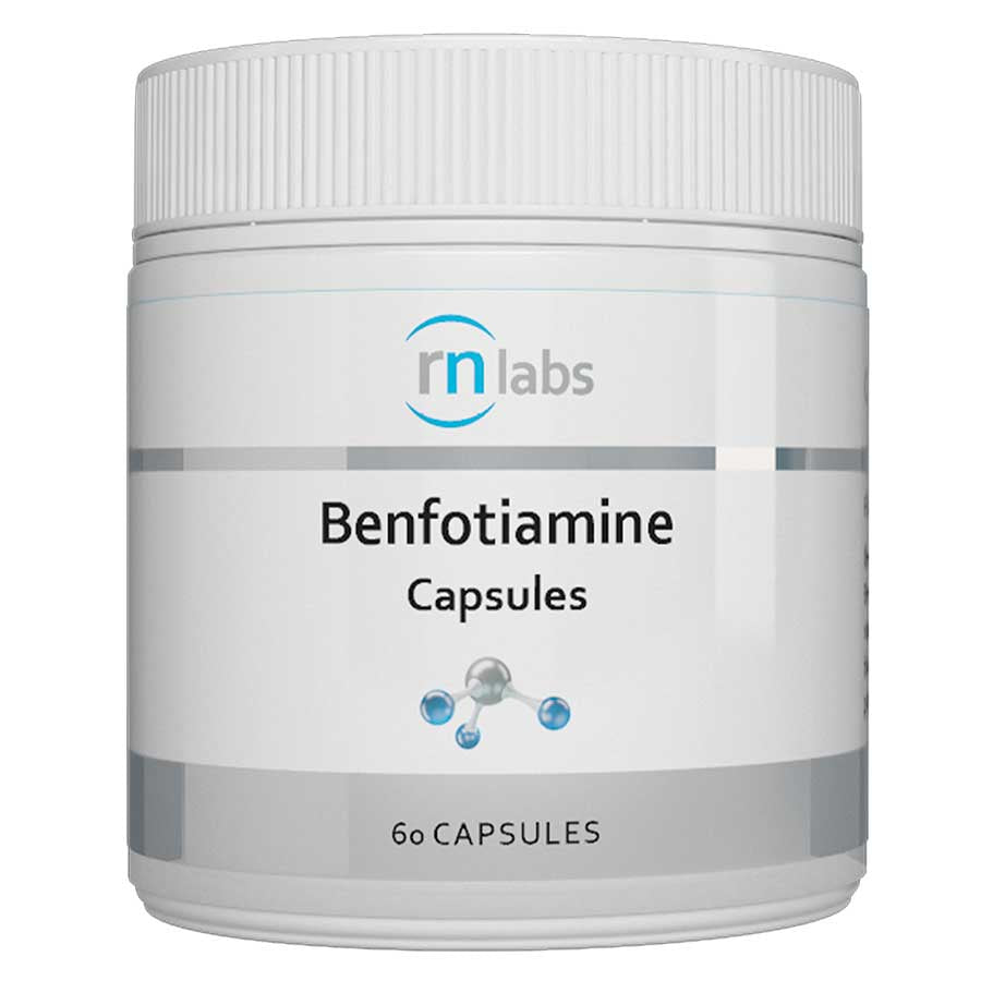 A Supplement container with the name Benfotiamine by RN Labs