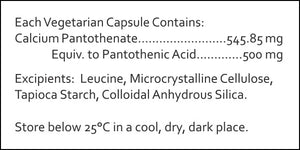 Supplement facts for Pantothenic B5 by RN Labs