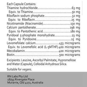 Supplement facts for Total B Methyl 60c listing ingredients including Biotin, Calcium pantothenate, Folate, L-5-MTHFR, L-5-Methyltetrahydrofolic acid