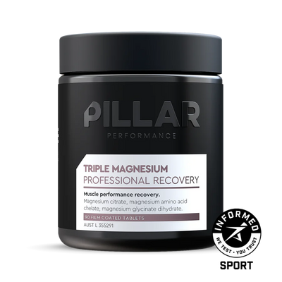 A supplement container with the name Triple Magnesium Tablets by Pillar Performance.