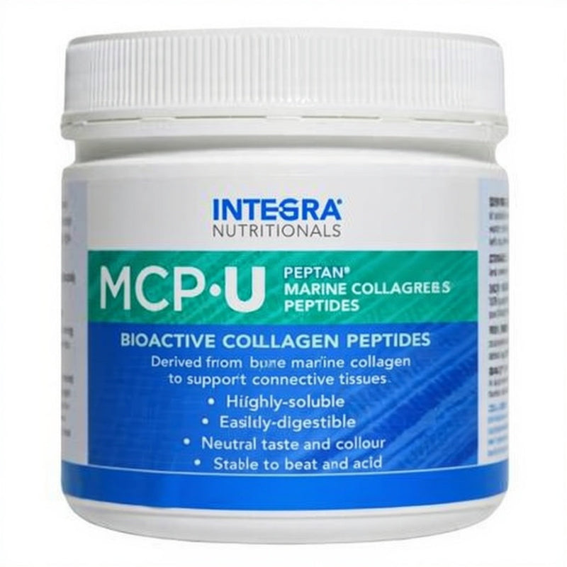 A Supplement container with the name MCP-U Marine Collagen Peptides by Integra Nutritionals.