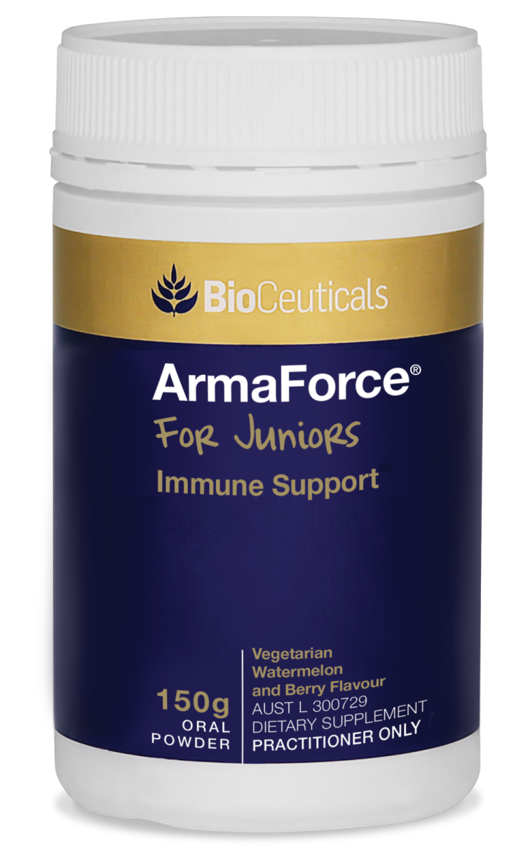 Bottle image of Bioceuticals Armaforce for Juniors immune support 150g oral powder.