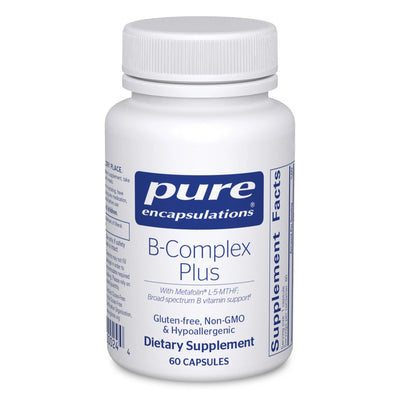A Supplement container with the name B-Complex Plus (60 Caps) by Pure Encapsulations.