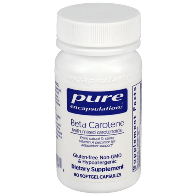 A Supplement container with the name Beta Carotene by Pure Encapsulations.