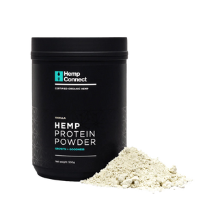 A Supplement container with the name Hemp Protein Power Vanilla by Hemp Connect.