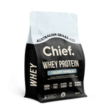 A Supplement pouch with the name Whey Protein (Creamy Vanilla) by Chief Nutrition.