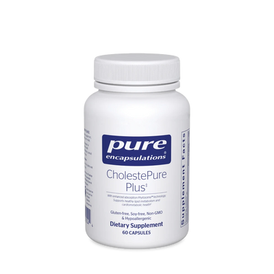 A Supplement container with the name CholestePure Plus (60 Caps) by Pure Encapsulations.