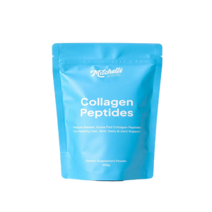 A Supplement Pouch with the name Collagen Peptides by Mitchell's Nutrition.