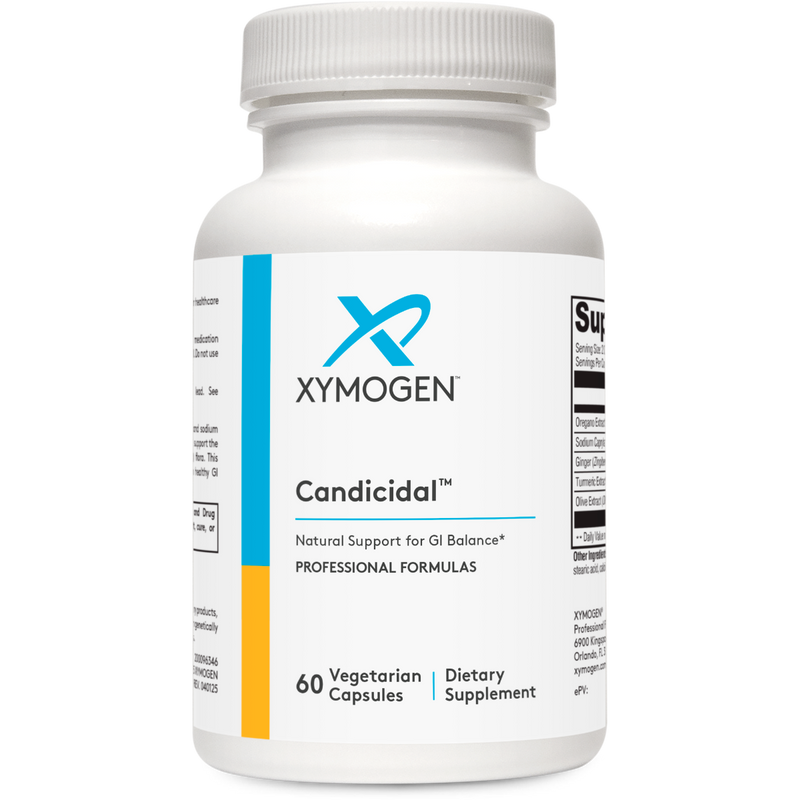 A Supplement container with the name Candicidal  by Xymogen.