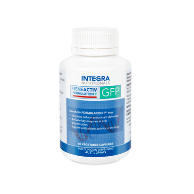 A Supplement container with the name GeneActiv Formulation P (GFP) by Integra Nutritionals.