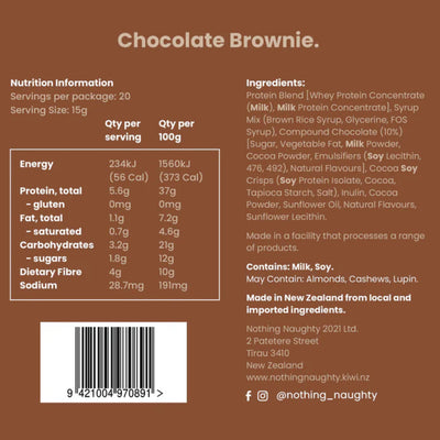 Ingredients: Protein Blend [Whey Protein Concentrate (Milk), Milk Protein Concentrate, Whey Protein Isolate (Milk)], Imo Syrup, Brown Rice Syrup, Glycerine, Cocoa Soy Crisps (Soy Protein Isolate, Cocoa, Tapioca Starch), Compound Chocolate (10%) [Sugar, Vegetable Fat, Milk Powder, Cocoa Powder, Emulsifiers (Soy Lecithin, 476, 492), Natural Flavourings], Inulin, Sunflower Oil, Emulsifier (Sunflower Lecithin), Natural Flavourings.

Contains: Milk, Soy 

May Contain: Almonds, Cashews, Lupin