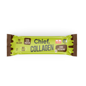 A Bar with the name Collagen Protein Bar (Choc Pistachio) by Chief Nutrition 