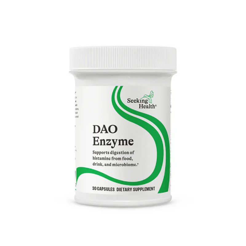 A Supplement container with the name DAO Enzyme (30 Caps) by Seeking Health.
