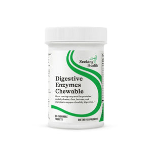 A Supplement container with the name Digestive Enzymes Chewable by Seeking Health.