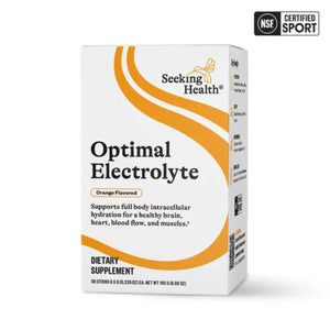A Supplement container with the name Optimal Electrolyte (Orange) by Seeking Health