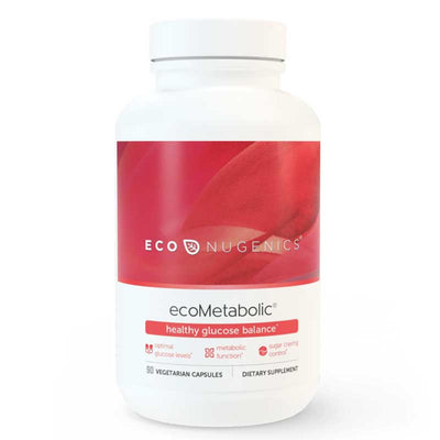 A Supplement container with the name ecoMetabolic (formerly Advanced Glucose Support) by ecoNugenics.