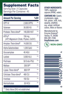 Supplement facts for Intolerance Complex by Enzyme Science