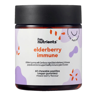 A Supplement container with the name Elderberry immune by I'm Nutrients.