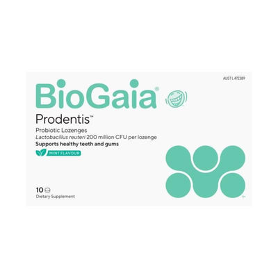 A Supplement box with the name BioGaia Prodentis (10 Lozenges) by BioGaia.