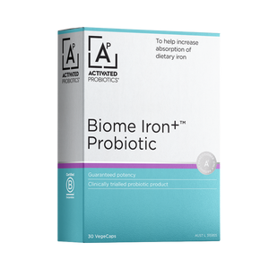 Activated Probiotics A box of probiotics called Biome Iron+