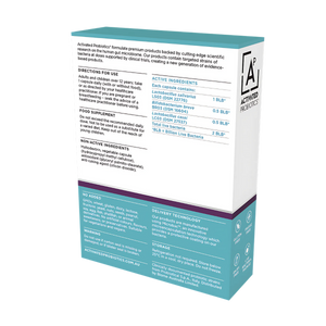 Back of Activated Probiotics probiotic box called Biome Derma is has the ingredients and instructions written on it.
