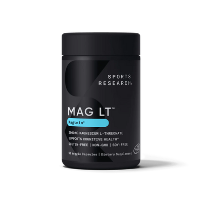 A Supplement container with the name MAG LT by Sports Research.