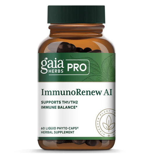 A Supplement container with the name mmunoRenew AI by Gaia Herbs Pro.