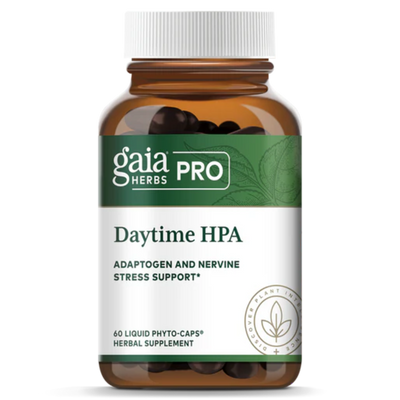 A Supplement container with the name  Daytime HPA by Gaia Herb Pro.