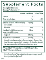 Ingredients: Siberian Rhodiola rosea, Rosavins, Holy Basil leaf, Eugenols.