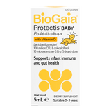 A Supplement container with the name Protectis Baby Probiotic drops with vitamin D by BioGaia.