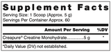 Klean Creatine ingredients. 60 servings per container at 5g per serve. NSF Certified.