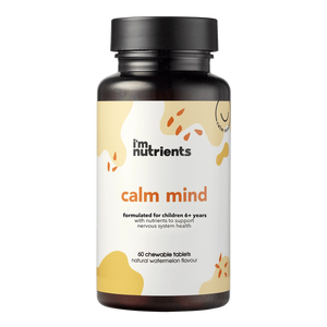 A Supplement container with the name Calm Mind (60 Chewable Tabs) by I'm Nutrients.