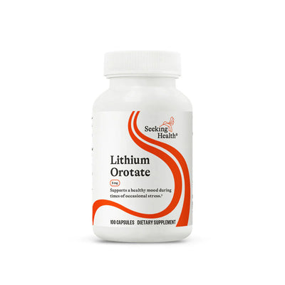A Supplement container with the name Lithium Orotate by Seeking Health.