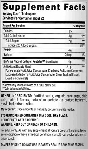 Supplement facts for Collagen Pomegranate Liquid by NeoCell