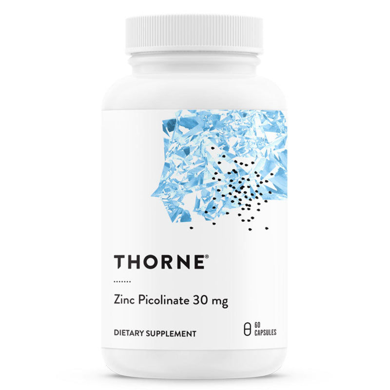 A Supplement container with the name Zinc Picolinate 30mg by Thorne.