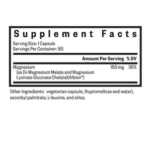 Ingredients: Magnesium (as Di-Magnesium Malte and Magnesium Lysinate Glycinate Chelate) (Albion)