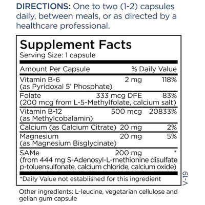 Ingredients: Vitamin B-6, Folate, Vitamin B-12, Calcium, Magnesium, SAMe.
