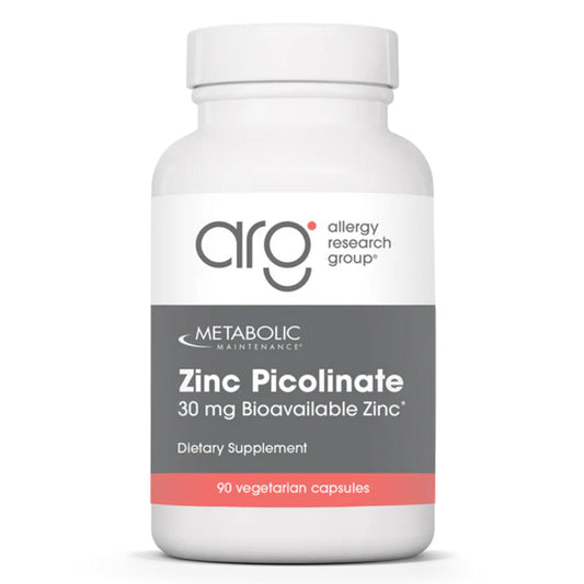 A Supplement container with the name Zinc Picolinate (30mg) by Metabolic Maintenance.