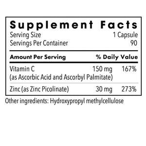 Ingredients: Vitamin C (as Ascorbic Acid and Ascorbyl Palmitate), Zinc (as Zinc Picolinate).