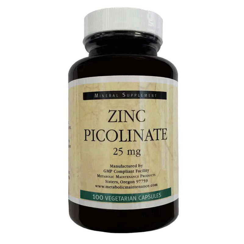 A Supplement container with the name Zinc Picolinate by Metabolic Maintenance.