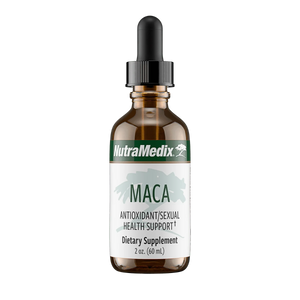 A Supplement bottles with the name MACA Antioxidant/Sexual Health Support by Nutramedix.