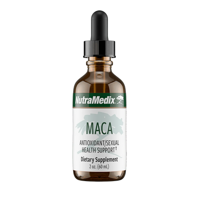 A Supplement bottles with the name MACA Antioxidant/Sexual Health Support by Nutramedix.