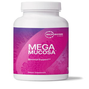 A Supplement container with the name Megamucosa (180 caps) by Microbiome Labs