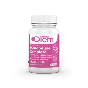 A Supplement container with the name Menopause Complete by Omne Diem.