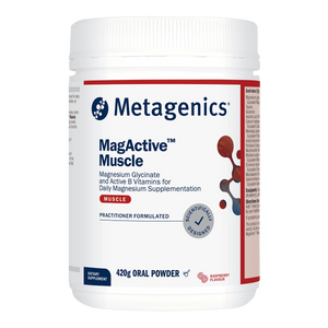 A Supplement container with the name MagActive Muscle (420g Raspberry flavour) by Metagenics
