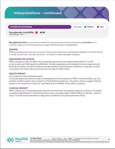 Page 14 from the sample report for Mycotox test.